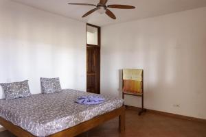 a bedroom with a bed and a ceiling fan at Villa de Palma a Ribeira D.Joao in Figueira da Horta