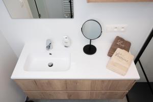 a bathroom with a white sink and a mirror at Green HOME Wieze in Wieze