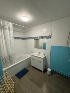 bagno con vasca, lavandino e doccia di T3 de charme proche du centre a Douai