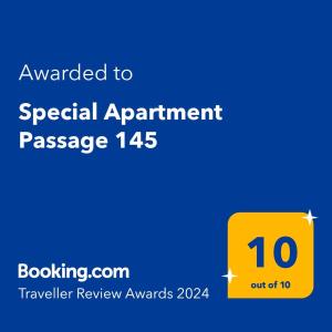 Certifikat, nagrada, logo ili neki drugi dokument izložen u objektu Special Apartment Passage 145
