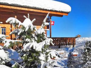 a cabin with a snow covered tree in front of it at Chalet Albert in Les Collons
