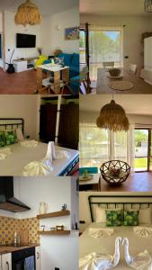 eine Collage mit vier Bildern eines Schlafzimmers in der Unterkunft Villa Oasis етаж1 in Lozenets