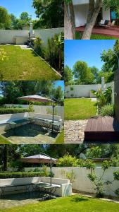 Villa Oasis етаж1 في لوزينيتس: مجموعة من صور حديقة مع طاولة نزهة