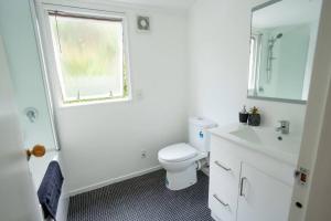 a bathroom with a toilet and a sink and a window at Big sale in winter three bedrooms two bathrooms in karori in Wellington +17 photos