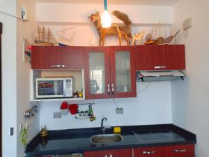 a kitchen with a sink and a cabinet with a cat on top at شاليهات بورتو مطروح فيو بحر Porto Matrouh Sea View Families Only in Marsa Matruh