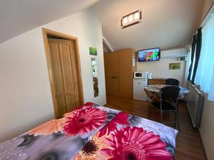 Televízia a/alebo spoločenská miestnosť v ubytovaní Első Fecske apartmanok