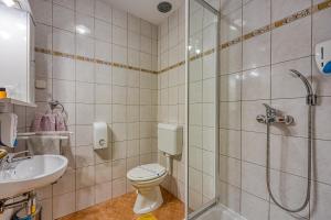 a bathroom with a toilet and a sink and a shower at Rooms Centar in Delnice