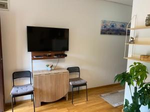 een woonkamer met 2 stoelen en een flatscreen-tv bij Zovin Breg in Zlatibor