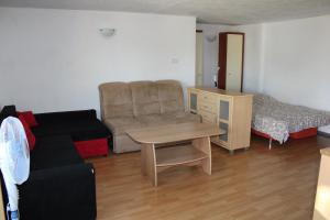 ein Wohnzimmer mit einem Sofa, einem Stuhl und einem Tisch in der Unterkunft Vejmenek 