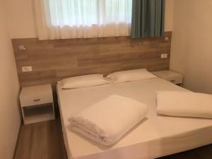 een slaapkamer met een bed met 2 kussens erop bij Residence Marina in Riva del Garda