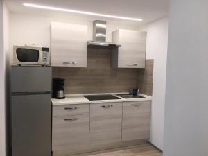 a kitchen with a refrigerator and a microwave at Residence Marina in Riva del Garda