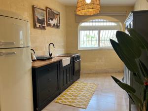 a kitchen with a refrigerator and a stove top oven at Ogygia Suites Gozo in Għarb