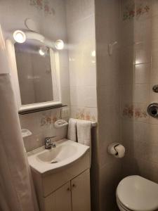 y baño con lavabo, aseo y espejo. en Buena Vista en San Carlos de Bariloche