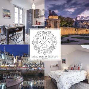 a collage of photos of a room with a view of a city at Appartements de caractère centre in Vannes