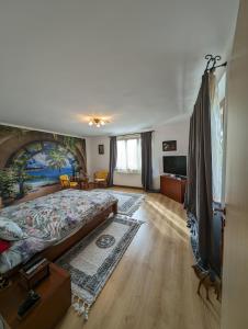 sypialnia z dużym łóżkiem z obrazem na ścianie w obiekcie Casa de vis Miriam w mieście Dîrlos