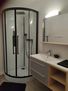 a bathroom with a shower and a white sink at Villa dans la forêt provençale in Jouques +25 photos