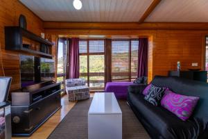 a living room with a couch and a tv at CABAÑA VILA DO MAR in Baiona