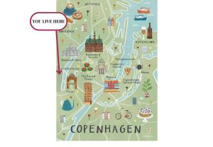 un mapa de Copenhague con lugares de interés turístico en Cherryy en Copenhague