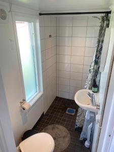 uma casa de banho com um WC e um lavatório em Stuga vättervy em Gränna