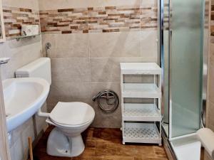 a bathroom with a toilet and a sink and a shower at Vela Bianca H & R in Diano Marina