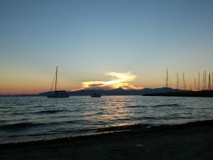 a group of boats in the water at sunset at Hostal Villa Maruja in El Arenal