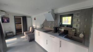 a kitchen with a sink and a counter top at Pids randõ in Kolka