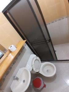 een badkamer met een toilet en een wastafel bij Hotel Bruselas Mutata in Mutatá