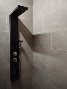 W łazience znajduje się prysznic z czarną głowicą prysznicową. w obiekcie Surrender three bedrooms w mieście Wolfsberg
