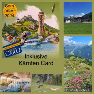 a collage of photos of the inclusive karmen card at BergAufe Chalets Mallnitz in Mallnitz