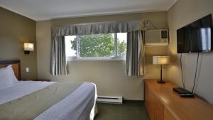 ein Hotelzimmer mit einem Bett und einem TV in der Unterkunft Diplomat Motel in Nanaimo