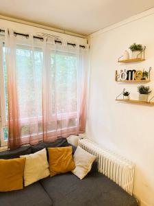 een woonkamer met een radiator en een raam bij Beau T3 à Clichy-la-garenne in Clichy