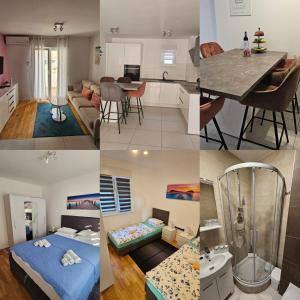 a collage of photos of a living room and a bedroom at Split/Podstrana Apartment ADRIA in Podstrana