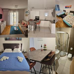 a collage of photos of a kitchen and a living room at Split/Podstrana Apartment ADRIA in Podstrana