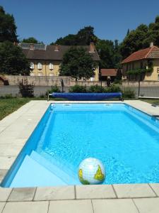uma piscina com uma bola na água em Le grenier à paille em Rhodes