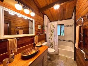 a bathroom with a sink and a toilet and a shower at Hale Sweet Hale as seen on HGTV in Volcano