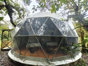 namiot igloo z krzesłami wewnątrz w obiekcie Refugio La Paz EcoGlamping w mieście San Ramón