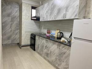 uma cozinha com um frigorífico branco e um balcão em Spectre Neo Classic Cozy Home em Tashkent