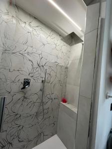 baño con pared en blanco y negro en A Casa Di Viola, en Casalecchio di Reno