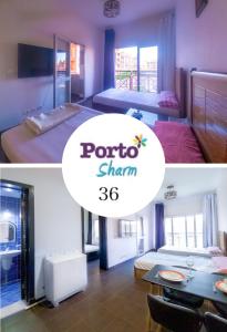 una camera d'albergo con letto e tavolo di Family Apartment in Porto Sharm a Sharm El Sheikh
