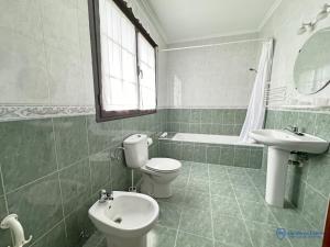 a bathroom with a toilet and a sink and a tub at Los Ciervos in Llanes