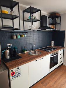 uma cozinha com um lavatório e uma bancada em Loft 21 em Empoli