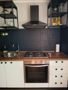uma cozinha com um fogão e um lavatório em Loft 21 em Empoli