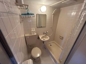 a small bathroom with a toilet and a sink at Tokashiki Guest House in Tokashiki
