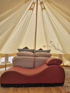 a bedroom with a bed with a tent at Gorge View Bush Retreat : Katherine NT in Katherine