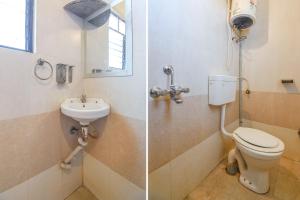 two pictures of a bathroom with a toilet and a sink at FabExpress Shri Krishna in Pune