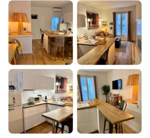 four pictures of a kitchen and a living room at Joyau au cœur de la vieille ville de Bonifacio in Bonifacio