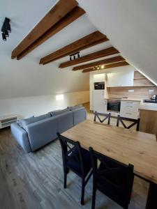 a living room with a couch and a table at Ubytování U Vrchotů Bechyně in Bechyně +10 photos