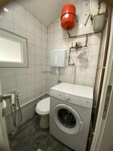baño pequeño con lavadora y aseo en apartman HAJLA, en Rožaje