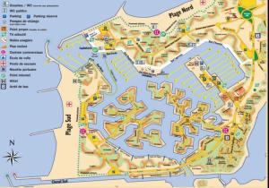 a detailed map of a resort with buildings at Marina appartement sur l’eau in Le Grau-du-Roi