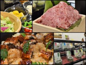 een collage van foto's van voedsel in een winkel bij High Set HOTEL SHIZUOKA Inter in Shizuoka